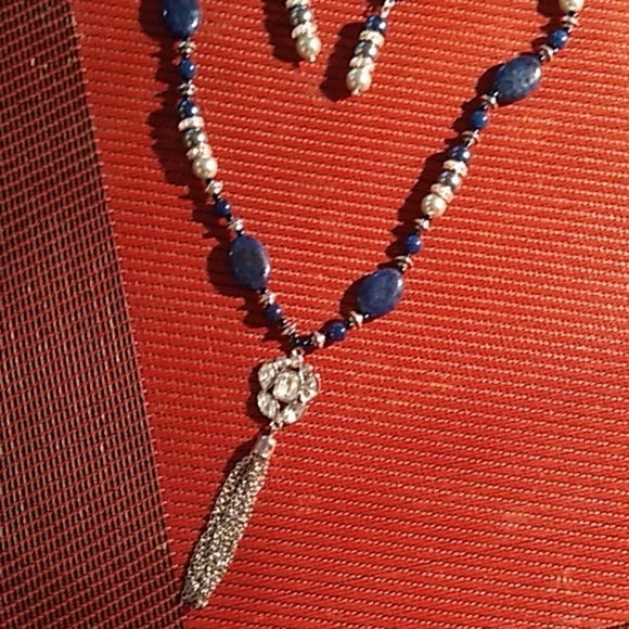 Necklace & Earring, Lapis lazuli w/AAA Grade pearl - Picture 5 of 5